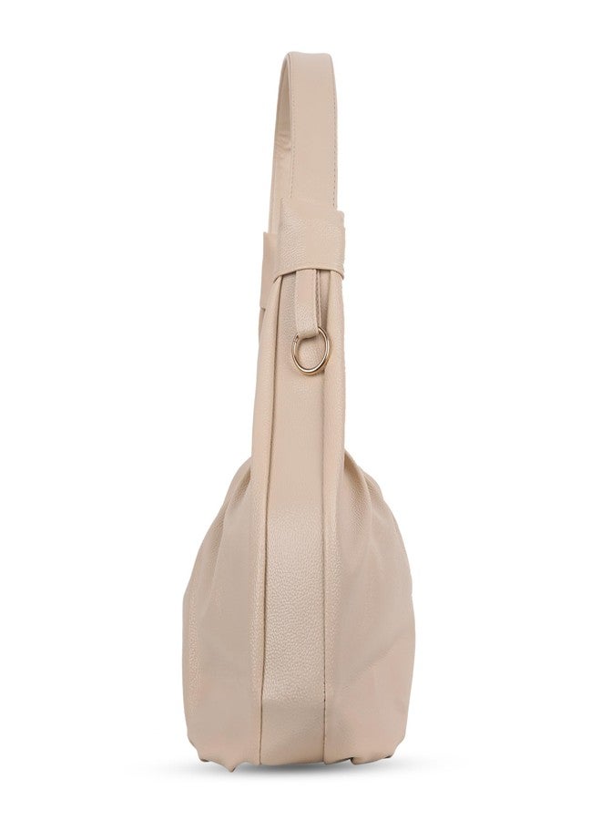 Dcozi Casual & Stylish Hobo Bag for Women & Girls- Soft Pleated PU Leather Shoulder Handbag with Zipper Closure | For Use Office & Everyday Purse (TB16) (Beige) - Image 4